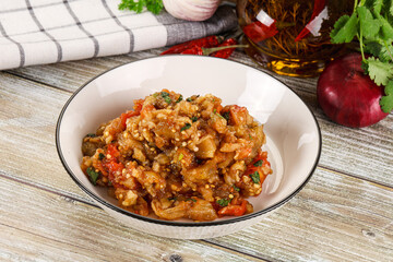 Grilled vegetables salad - Eggplant, tomato and pepper