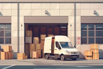 Cargo van in warehouse for transportation and shipping