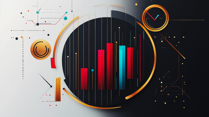 Obraz premium Abstract black background with Colorful charts and graphs with statistics to innovative analyze business potential and forecast future development of companies growth.