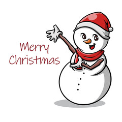 Joyful snowman in Santa hat and red scarf, perfect for winter holiday designs, greeting cards, social media posts, and festive illustrations.