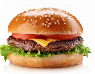 Delicious cheeseburger on white Background