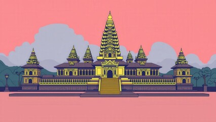 Naklejka premium Vibrant Pink Temple Illustration: Perfect for Home Decor, Wall Art, or Digital Backgrounds