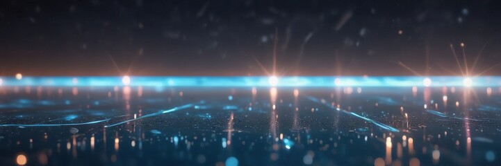 Obraz premium Glittering abstract lights reflecting off a still blue surface, balance, defocused, glowing lights