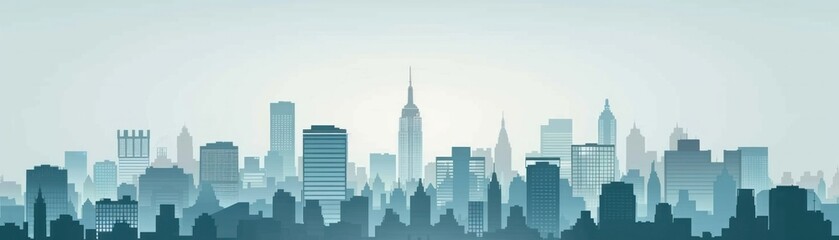 Naklejka premium A minimalist skyline illustration featuring tall buildings and a prominent tower set against a light background.