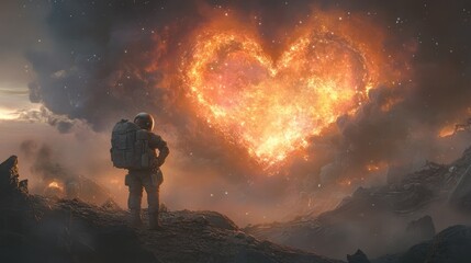 Fototapeta premium Astronaut Witnessing a Fiery Heart Nebula