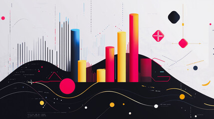 Obraz premium Abstract black background with Colorful charts and graphs with statistics to innovative analyze business potential and forecast future development of companies growth.