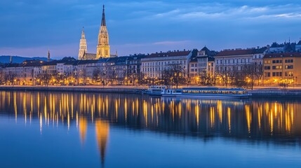 Fototapeta premium Vienna skyline on the Danube river