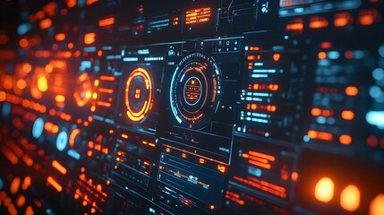 Obraz premium A futuristic interface displaying data with glowing elements and intricate designs.