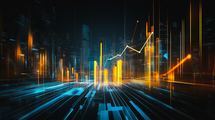 Abstract black background with Colorful charts and graphs with statistics to innovative analyze business potential and forecast future development of companies growth.