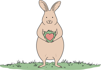 Adorable Bunny Holding Heart - Cute Cartoon Illustration of Rabbit with Heart in Hands