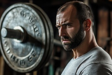 Middle-aged man training in the gym. Beautiful simple AI generated image