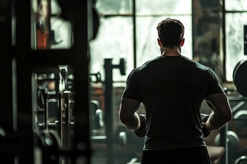 Close-up of a fitness woman lifting a dumbbell while leaning on a bench in a gym. Beautiful simple AI generated image
