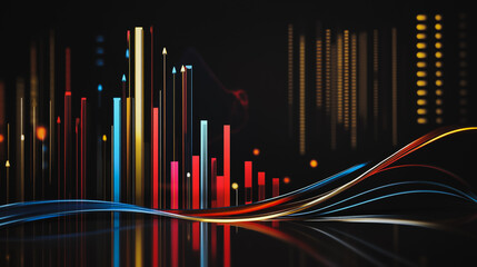 Obraz premium Abstract black background with Colorful charts and graphs with statistics to innovative analyze business potential and forecast future development of companies growth.