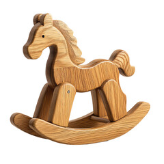 A wooden rocking horse with a smooth finish, featuring a whimsical design and sturdy structure, ideal for children's playtime.,transparent background