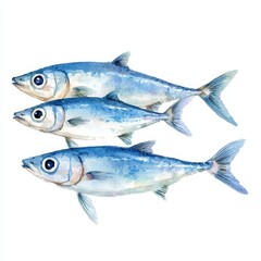 Obraz premium Three stylized fish are depicted, showcasing their vibrant blue scales and distinct features, ideal for aquatic themes and illustrations.