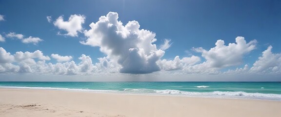 Obraz premium Blue sky with puffy white clouds on a clear day over the sandy beach in Florida, outdoor, calm