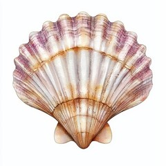 Obraz premium A beautifully patterned seashell with a fan-like shape, showcasing natural colors and textures typical of coastal marine life.