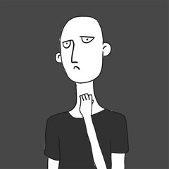 Black and white drawing of a contemplative figure.