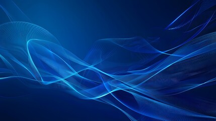 Abstract blue wave background with glowing lines and particles.