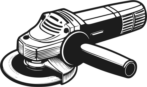 Hand drawn illustration of a compact angle grinder