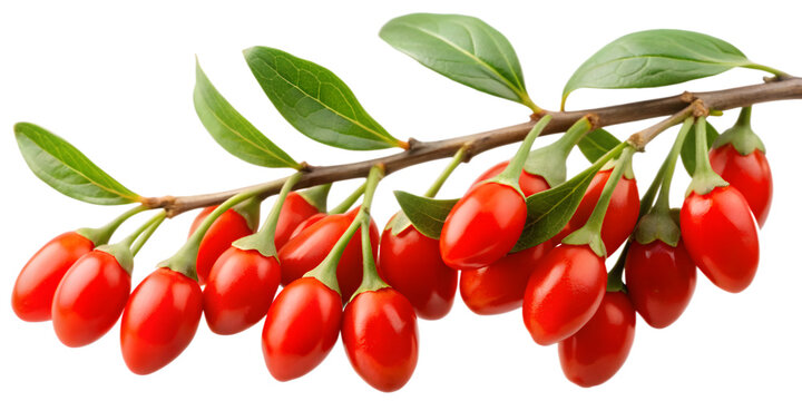 Goji Berry Branch with Red Gradient Fruits, Transparent Background. Perfect for: Wellness events, China, herbal markets