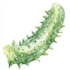 Naklejka premium A spiky, green cucumber-like object with a bumpy texture, resembling a unique fruit or vegetable, noted for its unusual appearance.