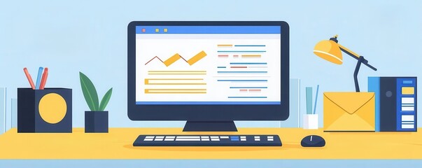 Accounting software UI flat design front view tech theme water color