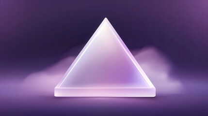 Fototapeta premium A glowing 3D triangle emitting soft neon light, placed on a dark purple gradient background