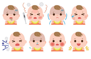 赤ちゃん　体調不良　セット　イラスト