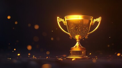 A gleaming golden trophy stands majestically, symbolizing achievement and success, surrounded by a warm glow.