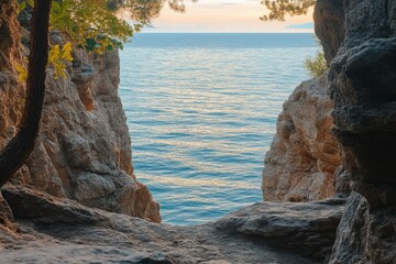 Fototapeta premium Beautiful tropical island white sand beach summer holiday - Travel summer vacation concept. . Beautiful simple AI generated image