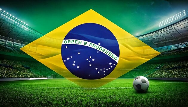Bola de futebol e bandeira do Brasil