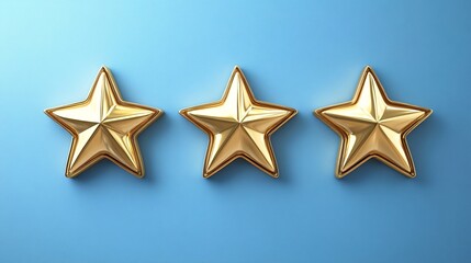 Three shiny gold stars set against a calming blue background, symbolizing achievement and excellence.