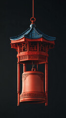 Obraz premium Surreal 3D Rendering of a Chinese New Year with Hanging Bell and Building