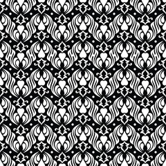 Abstract geometric floral seamless pattern. Black and white ornament. Modern stylish texture repeating. Vector background.