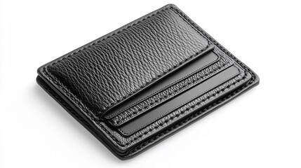 Sleek Black Leather Card Holder with Textured Finish and Multiple Compartments for Business Cards, Credit Cards, and IDs on a Clean White Background