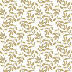 Floral geometric seamless pattern. Gold and white ornament. Fabric for ornament, wallpaper, packaging, vector background