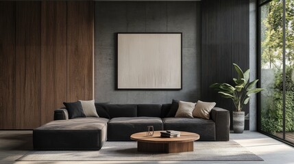 wall / modern living room with mockup frame