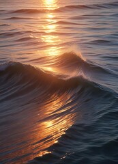 Abstract wave sunset captures the play of light on the ocean's surface in shimmering effects , rippling surface, colorful water