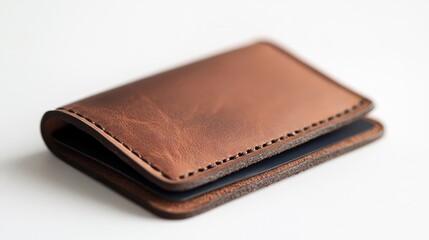 Elegant Brown Leather Wallet on White Background, Showcasing Premium Craftsmanship and Timeless Design for Fashion and Accessory Photography Needs