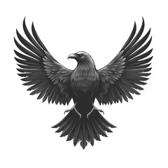 Obraz premium Majestic black raven with wings spread wide, isolated on white background.