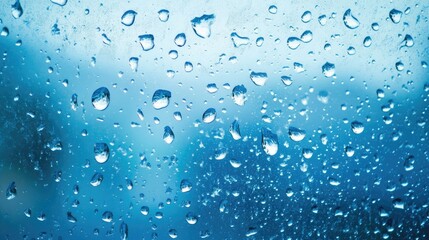 Water drops rain isolated on blue background