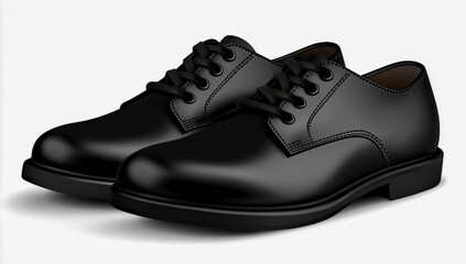 "Black Leather Shoes with Laces on a White Background"