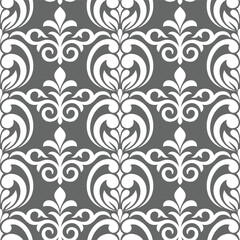 Damask floral design element. Gray and white. Graphic ornament royal wallpaper vector background.