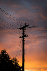 power lines at sunset