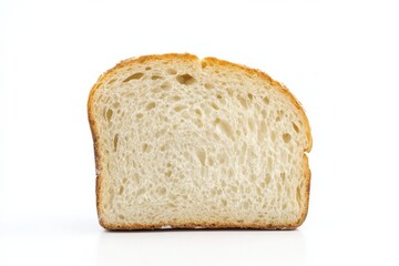 Clean slice of fresh bread isolated on white background for culinary presentation