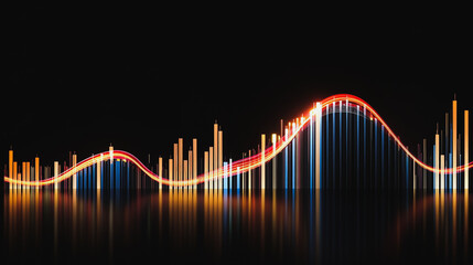 Abstract black background with Colorful charts and graphs with statistics to innovative analyze business potential and forecast future development of companies growth.