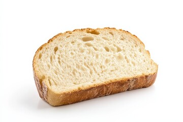 Fresh slice of soft bread isolated on clean white background showcasing its texture and color