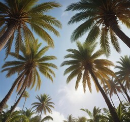 Tall palm trees bending and twisting in a powerful gust, weather phenomenon, severe weather conditions