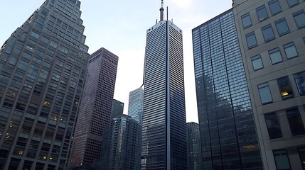 Obraz premium Modern Skyscrapers Against a Cloudy Sky